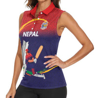 Custom Cricket Nepal East Asia-Pacific Women Sleeveless Polo Shirt Nepal Cricket Crown Quest - Wonder Print Shop