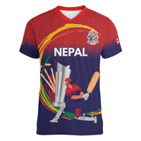 Custom Cricket Nepal East Asia-Pacific Women V-Neck T-Shirt Nepal Cricket Crown Quest - Wonder Print Shop
