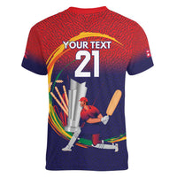 Custom Cricket Nepal East Asia-Pacific Women V-Neck T-Shirt Nepal Cricket Crown Quest - Wonder Print Shop