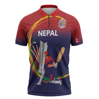 Custom Cricket Nepal East Asia-Pacific Zipper Polo Shirt Nepal Cricket Crown Quest - Wonder Print Shop
