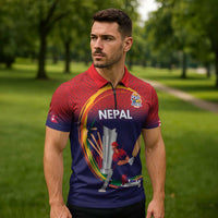 Custom Cricket Nepal East Asia-Pacific Zipper Polo Shirt Nepal Cricket Crown Quest - Wonder Print Shop