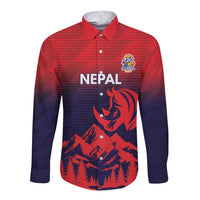 Custom Cricket Nepal East Asia-Pacific Long Sleeve Button Shirt Nepal Rhinos Twenty20 - Wonder Print Shop