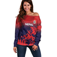 Custom Cricket Nepal East Asia-Pacific Off Shoulder Sweater Nepal Rhinos Twenty20 - Wonder Print Shop