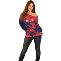 Custom Cricket Nepal East Asia-Pacific Off Shoulder Sweater Nepal Rhinos Twenty20 - Wonder Print Shop