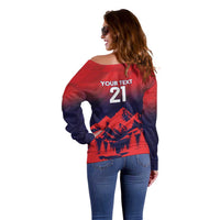 Custom Cricket Nepal East Asia-Pacific Off Shoulder Sweater Nepal Rhinos Twenty20 - Wonder Print Shop