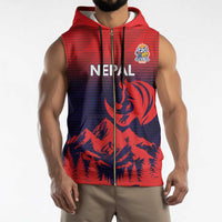 Custom Cricket Nepal East Asia-Pacific Sleeveless Zip Hoodie Nepal Rhinos Twenty20 - Wonder Print Shop