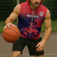 Custom Cricket Nepal East Asia-Pacific Sleeveless Zip Hoodie Nepal Rhinos Twenty20 - Wonder Print Shop