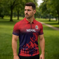 Custom Cricket Nepal East Asia-Pacific Zipper Polo Shirt Nepal Rhinos Twenty20 - Wonder Print Shop