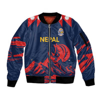 Custom Cricket Nepal East Asia-Pacific Sleeve Zip Bomber Jacket Nepal Rhinos Champions - Wonder Print Shop