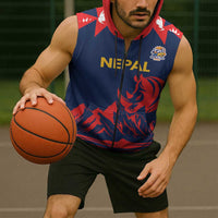 Custom Cricket Nepal East Asia-Pacific Sleeveless Zip Hoodie Nepal Rhinos Champions - Wonder Print Shop
