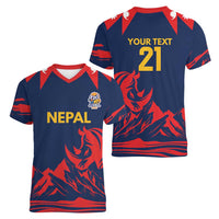 Custom Cricket Nepal East Asia-Pacific Women V-Neck T-Shirt Nepal Rhinos Champions - Wonder Print Shop