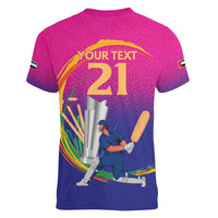 Custom Cricket UAE East Asia-Pacific Women V-Neck T-Shirt United Arab Emirates Champions Pride - Wonder Print Shop