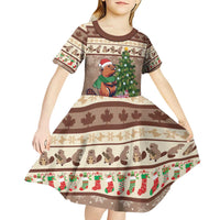 Personalized Beaver-y Merry Kid Short Sleeve Dress Canada Merry Christmas Beavers - Wonder Print Shop