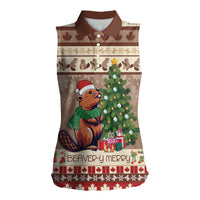 Personalized Beaver-y Merry Women Sleeveless Polo Shirt Canada Merry Christmas Beavers - Wonder Print Shop