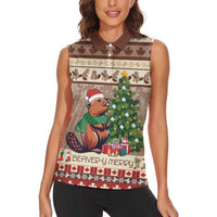 Personalized Beaver-y Merry Women Sleeveless Polo Shirt Canada Merry Christmas Beavers - Wonder Print Shop
