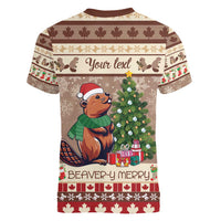 Personalized Beaver-y Merry Women V-Neck T-Shirt Canada Merry Christmas Beavers - Wonder Print Shop