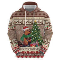 Personalized Beaver-y Merry Zip Hoodie Canada Merry Christmas Beavers - Wonder Print Shop