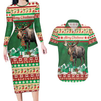 Personalized Merry Christmoose Couples Matching Long Sleeve Bodycon Dress and Hawaiian Shirt Canada Merry Christmas Moose LT9 - Wonder Print Shop