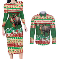 Personalized Merry Christmoose Couples Matching Long Sleeve Bodycon Dress and Long Sleeve Button Shirt Canada Merry Christmas Moose LT9 - Wonder Print Shop