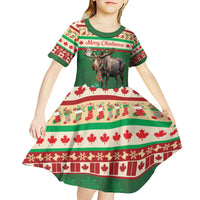 Personalized Merry Christmoose Kid Short Sleeve Dress Canada Merry Christmas Moose - Wonder Print Shop