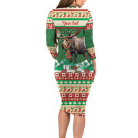 Personalized Merry Christmoose Long Sleeve Bodycon Dress Canada Merry Christmas Moose - Wonder Print Shop