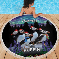 Personalized Not Now Arctic Puffin Beach Blanket Icelandic Christmas with Northern Lights LT9 - Wonder Print Shop