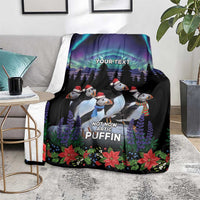 Personalized Not Now Arctic Puffin Blanket Icelandic Christmas with Northern Lights