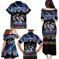 Personalized Not Now Arctic Puffin Family Matching Puletasi and Hawaiian Shirt Icelandic Christmas with Northern Lights - Wonder Print Shop