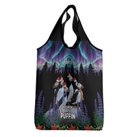 Personalized Not Now Arctic Puffin Grocery Bag Icelandic Christmas with Northern Lights
