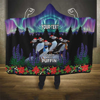 Personalized Not Now Arctic Puffin Hooded Blanket Icelandic Christmas with Northern Lights