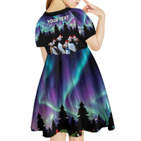 Personalized Not Now Arctic Puffin Kid Short Sleeve Dress Icelandic Christmas with Northern Lights - Wonder Print Shop