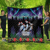 Personalized Not Now Arctic Puffin Quilt Icelandic Christmas with Northern Lights - Wonder Print Shop