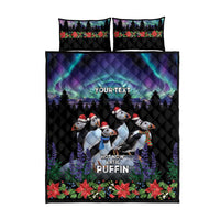 Personalized Not Now Arctic Puffin Quilt Bed Set Icelandic Christmas with Northern Lights - Wonder Print Shop