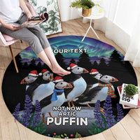 Personalized Not Now Arctic Puffin Round Carpet Icelandic Christmas with Northern Lights