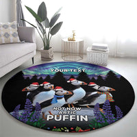 Personalized Not Now Arctic Puffin Round Carpet Icelandic Christmas with Northern Lights