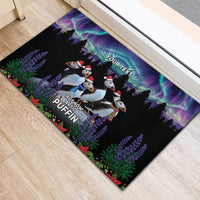 Personalized Not Now Arctic Puffin Rubber Doormat Icelandic Christmas with Northern Lights - Wonder Print Shop