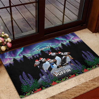Personalized Not Now Arctic Puffin Rubber Doormat Icelandic Christmas with Northern Lights - Wonder Print Shop