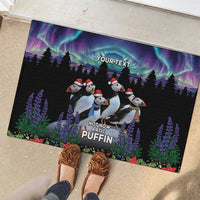 Personalized Not Now Arctic Puffin Rubber Doormat Icelandic Christmas with Northern Lights - Wonder Print Shop