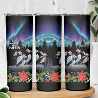 Personalized Not Now Arctic Puffin Skinny Tumbler Icelandic Christmas with Northern Lights - Wonder Print Shop