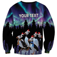 Personalized Not Now Arctic Puffin Sweatshirt Icelandic Christmas with Northern Lights - Wonder Print Shop