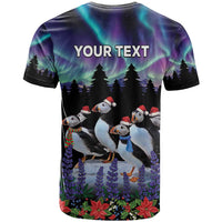 Personalized Not Now Arctic Puffin T Shirt Icelandic Christmas with Northern Lights - Wonder Print Shop