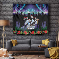 Personalized Not Now Arctic Puffin Tapestry Icelandic Christmas with Northern Lights - Wonder Print Shop