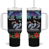 Personalized Not Now Arctic Puffin Tumbler With Handle Icelandic Christmas with Northern Lights - Wonder Print Shop