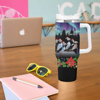 Personalized Not Now Arctic Puffin Tumbler With Handle Icelandic Christmas with Northern Lights - Wonder Print Shop