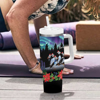 Personalized Not Now Arctic Puffin Tumbler With Handle Icelandic Christmas with Northern Lights - Wonder Print Shop