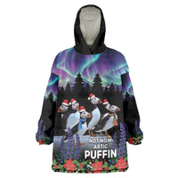 Personalized Not Now Arctic Puffin Wearable Blanket Hoodie Icelandic Christmas with Northern Lights - Wonder Print Shop
