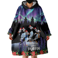 Personalized Not Now Arctic Puffin Wearable Blanket Hoodie Icelandic Christmas with Northern Lights - Wonder Print Shop