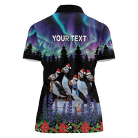 Personalized Not Now Arctic Puffin Women Polo Shirt Icelandic Christmas with Northern Lights - Wonder Print Shop