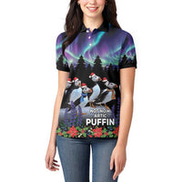 Personalized Not Now Arctic Puffin Women Polo Shirt Icelandic Christmas with Northern Lights - Wonder Print Shop