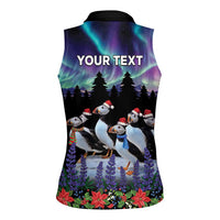 Personalized Not Now Arctic Puffin Women Sleeveless Polo Shirt Icelandic Christmas with Northern Lights - Wonder Print Shop